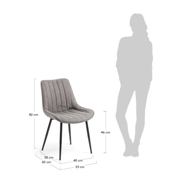 Krzesło Janis jasnoszara sztuczna skóra i stalowe nogi z czarnym wykończeniem - rozmiary