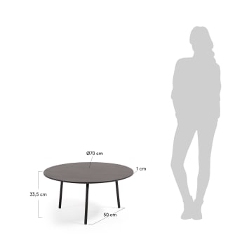 Tavolino Mathis in fibra di cemento con gambe in acciaio finitura nera Ø 70 cm - dimensioni