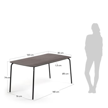 Table Thyra 160 x 80 cm béton et pieds en acier noir - dimensions
