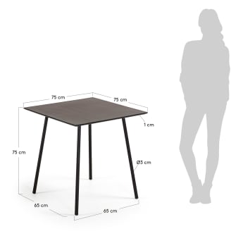 Table Mathis fibrociment avec pieds en acier finition noire 75 x 75 cm - dimensions