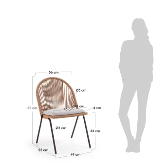 Καρέκλα Shann, μπεζ σκοινί, πόδια σε γαλβανισμένο ατσάλι - μεγέθη