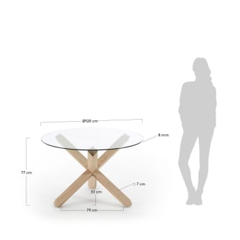 Table ronde Lotus en verre et pieds en bois de chêne Ø 120 cm - dimensions