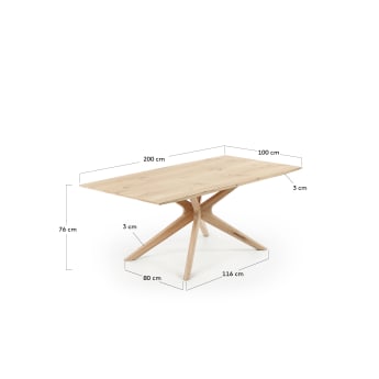 Table Armande en contreplaqué de chêne avec finition blanchie 200 x 100 cm - dimensions