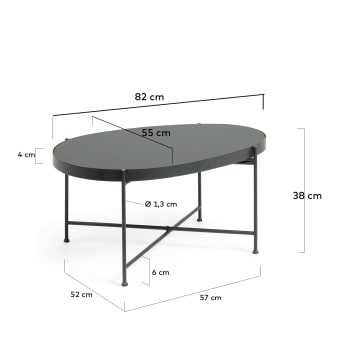 Table basse Marlet verre teinté noir et structure en acier 82 x 55 cm - dimensions