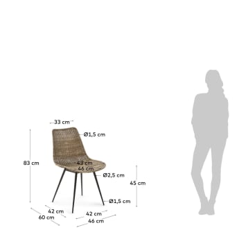 Cadeira Equal de ratã e pernas de aço acabamento preto - tamanhos