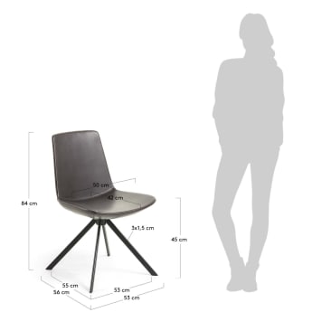 Krzesło Zeva ciemny brąz i stal z czarnym wykończeniem - rozmiary