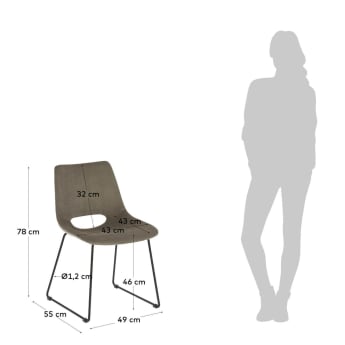 Καρέκλα Zahara, γκρι κοτλέ αι ατσάλινα πόδια σε μαύρο φινίρισμα - μεγέθη