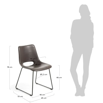 Cadeiras Zahara castanho-escuro e pernas de aço acabamento preto - tamanhos