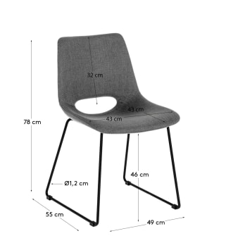 Cadeira Zahara cinza e pernas de aço acabamento preto - tamanhos