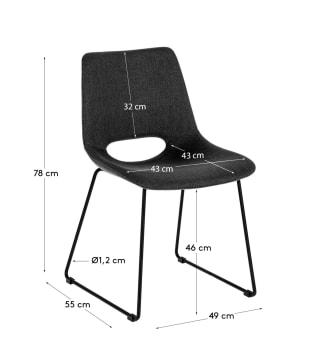 Chaise Zahara gris foncé et pieds en acier finition noire - dimensions