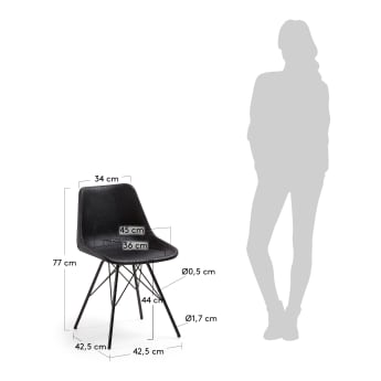 Krzesło Lionela z czarnej skóry syntetycznej - rozmiary
