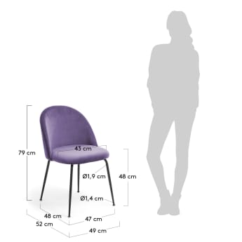 Chaise Ivonne velours violet - dimensions