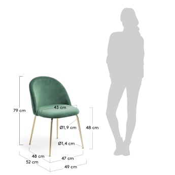 Krzesło Ivonne z zielonego aksamitu - rozmiary