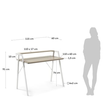 Biurko Aarhus melamina naturalne wykończenie stalowe nogi białe wykończenie 115 x 60 cm - rozmiary
