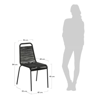 Krzesło sztaplowane Lambton czarna lina i stal z czarnym wykończeniem - rozmiary