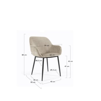 Konna Stuhl aus beiger Chenille mit schwarz lackierten Stahlbeinen - Größen