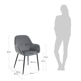 Krzesło Konna z szarego aksamitu - rozmiary