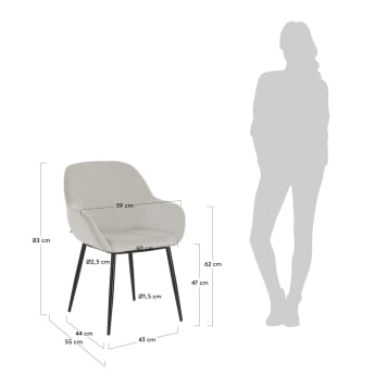Konna Stuhl in grauem Cord mit schwarz lackierten Stahlbeinen - Größen