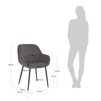 Krzesło Konna z szarego grubego sztruksu - rozmiary