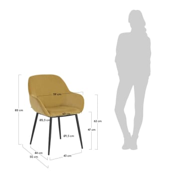 Krzesło Konna z musztardowego sztruksu - rozmiary