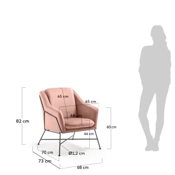 Pink velvet Brida armchair - sizes