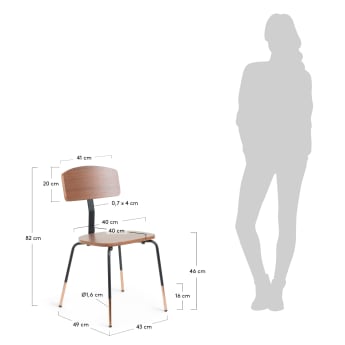 Oyaka chair in walnut veneer and steel with black finish and copper detail - sizes