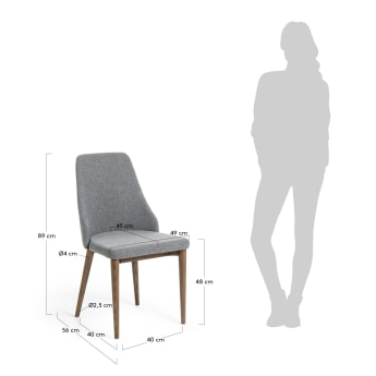 Chaise Rosie gris clair et pieds en bois de frêne massif finition foncée - dimensions