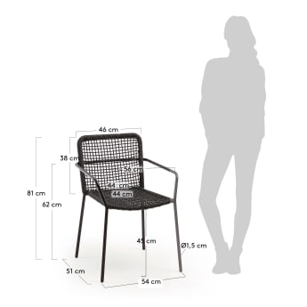 Krzesło sztaplowane Ellen z czarnej liny i galwanizowanej stali - rozmiary