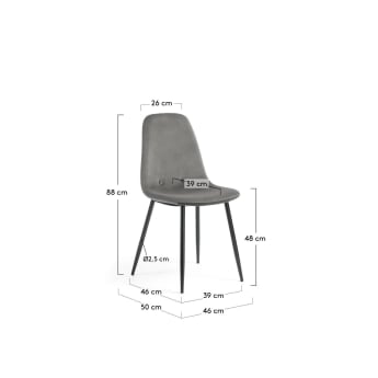 Yaren grey velvet chair with steel legs with black finish - sizes