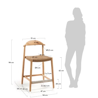 Nina stool in solid acacia wood height 62 cm - sizes