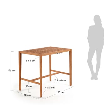 Wysoki stół Coline 130 x 80 cm lite drewno eukaliptusowe FSC 100% - rozmiary