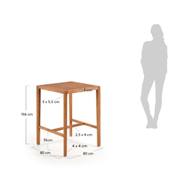 Hoge vierkante tafel Coline 80 x 80 cm - maten