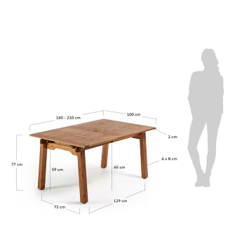 Table extensible rectangulaire Heyden 160 (210) x 100 cm - dimensions
