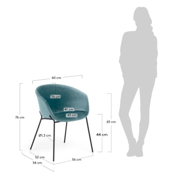 Krzesło Yvette z turkusowego aksamitu - rozmiary