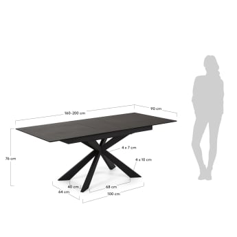 Table extensible Sterne 160 (200) x 90 cm - dimensions