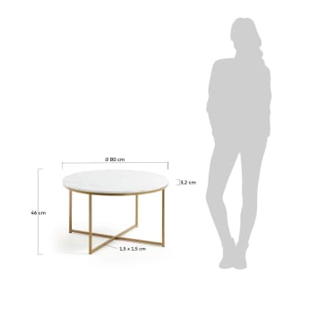 Table basse Sheffield en marbre blanc et pieds en acier finition dorée Ø 80 cm - dimensions