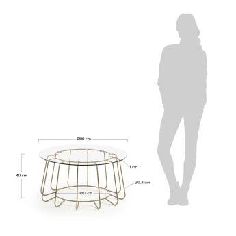 Table basse Paradigm en verre et structure en acier doré Ø 80 cm - dimensions