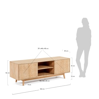 Seleb solid mango wood TV stand with 2 doors, 160 x 56 cm - sizes