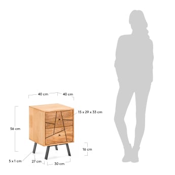 Mesa de cabeceira Balia de madeira maciça de mangueira e metal 40 x 56 cm - tamanhos