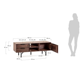 Mueble TV Atalia 160 x 57 cm de madera maciza de acacia acabado caoba - tamaños