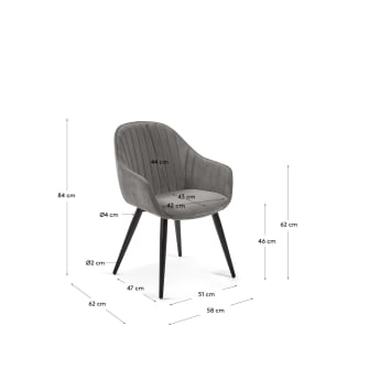 Καρέκλα Fabia, γκρι βελούδο και μαύρα ατσάλινα πόδια - μεγέθη