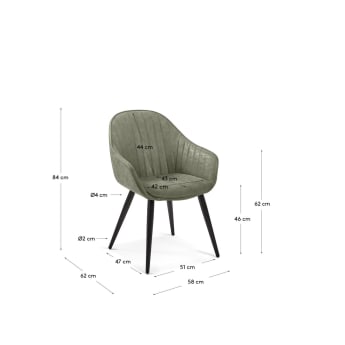 Καρέκλα Fabia, πράσινο και μαύρα ατσάλινα πόδια - μεγέθη