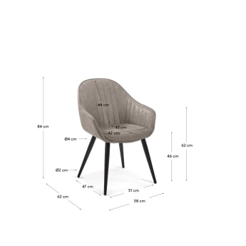 Krzesło Fabia jasnoszara sztuczna skóra i stalowe nogi z czarnym wykończeniem - rozmiary