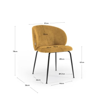 Mustard chenille Minna chair with steel legs with black finish - sizes
