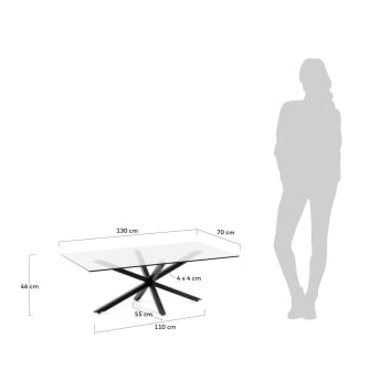 Τραπέζι σαλονιού Argo 130x70εκ, γυαλί, μαύρα πόδια - μεγέθη