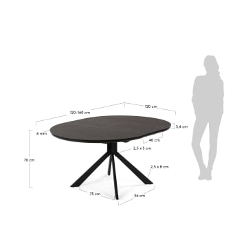 Haydee ronde uitschuifbare tafel Ø 120 cm - maten