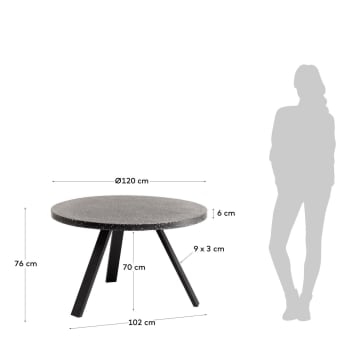 Okrągły stół Shanelle w czarnym lastryko i nogach z czarnej stali wykończeniowej Ø 120 cm - rozmiary