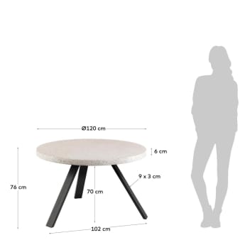 Table ronde Shanelle en terrazzo blanc et pieds en acier noir Ø 120 cm - dimensions
