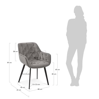 Krzesło Mudler z szarego aksamitu - rozmiary