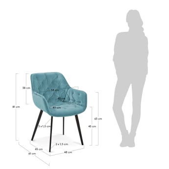 Chaise Mulder velours turquoise - dimensions